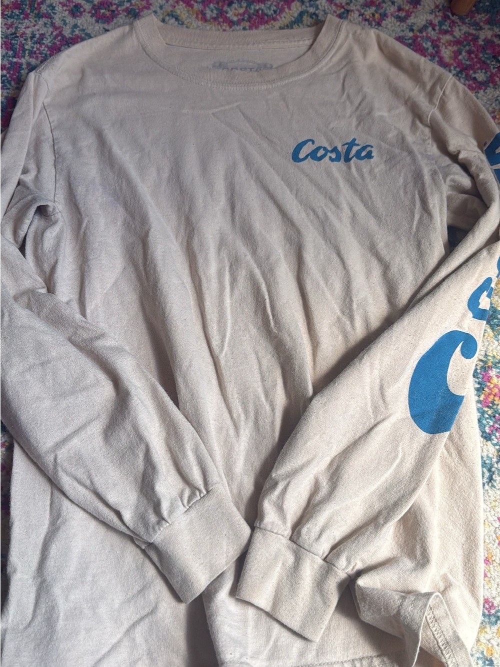 Costa Crewneck Sweater in Beige with Blue Logo